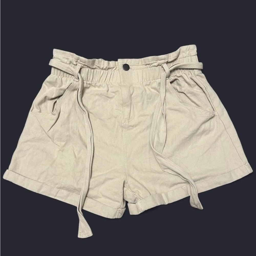 Beige Shorts with Tie Belt